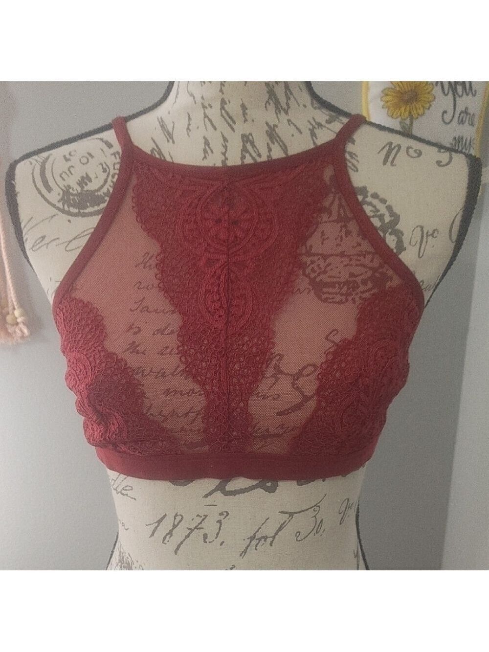 Victoria's Secret Red Lace High Neck Bralette Sz Lg